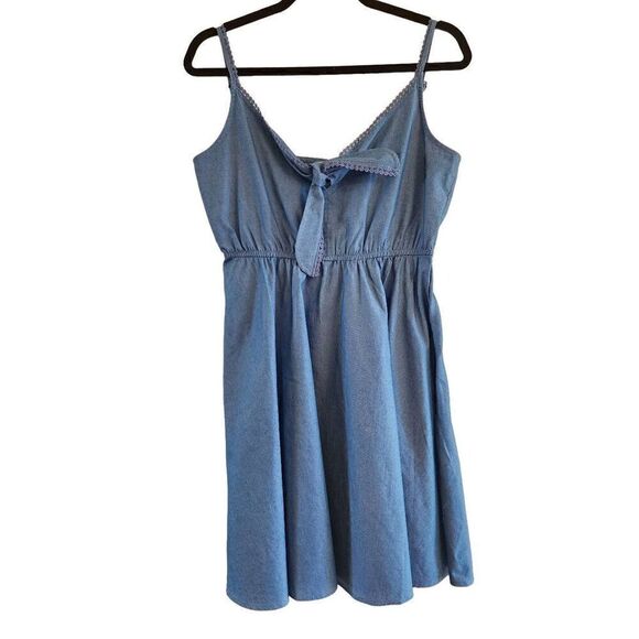 Molly Bracken size small chambray spaghetti strap tie front dress - Picture 1 of 8